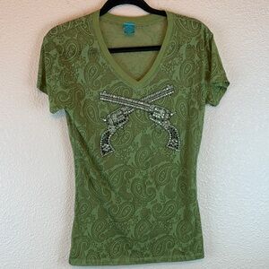Cowgirl Hardware womens tshirt sz S western country rock grunge bedazzeled moto